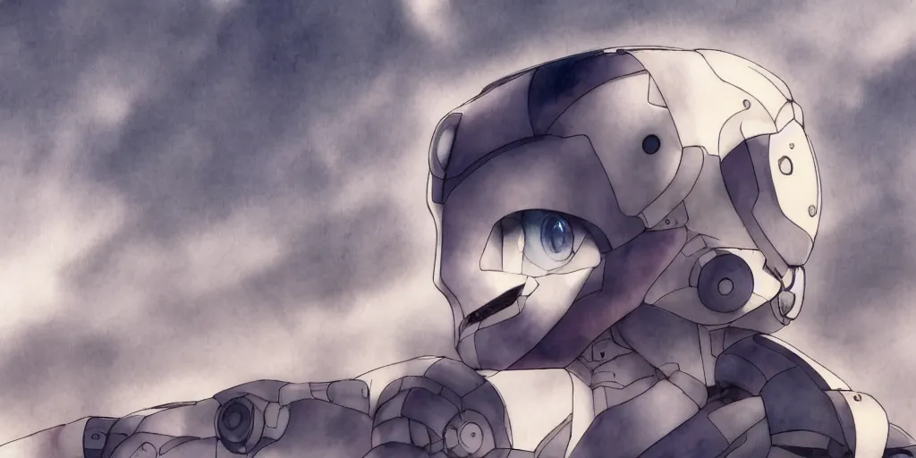 Image similar to a broken robot itself, anime, pencil lines, light watercolour painting, pale sky, beautiful artwork, anime screenshot