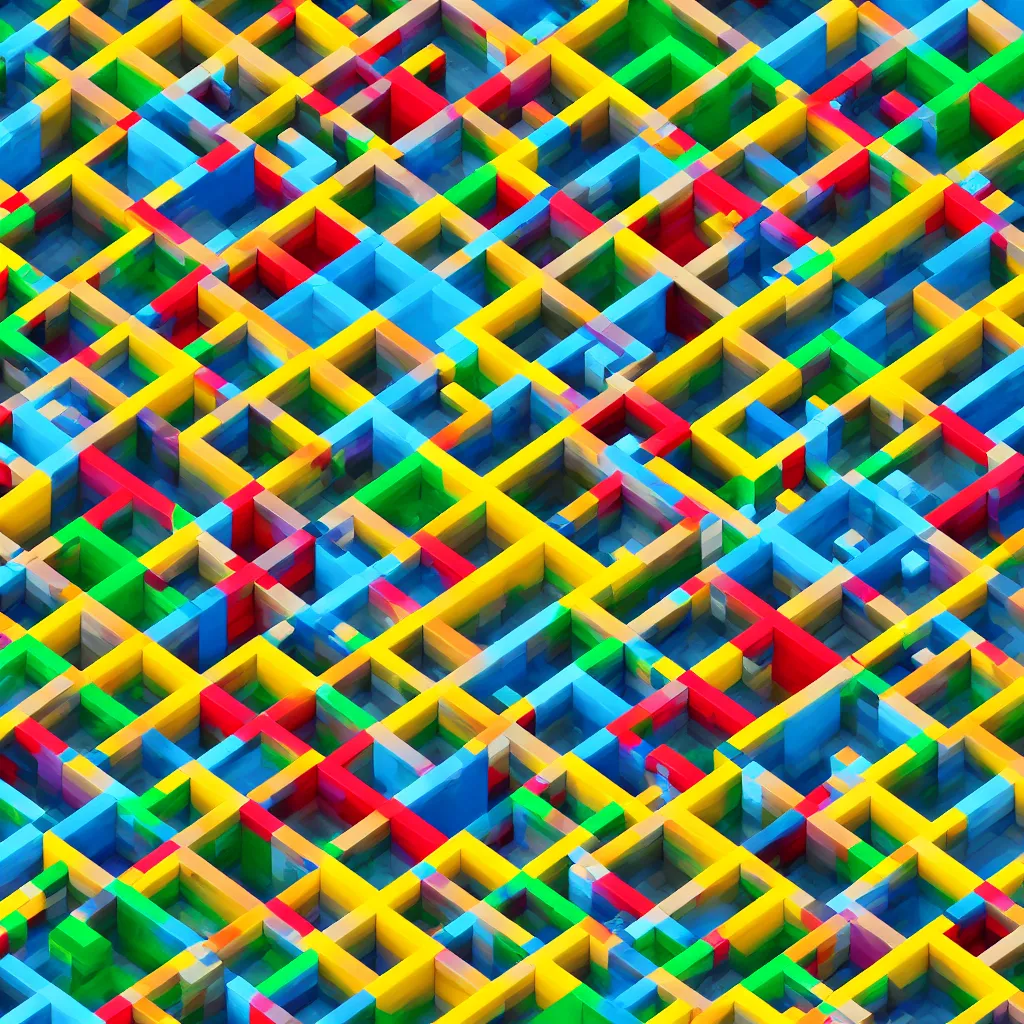 Image similar to wimmelbilder maze made of lego, isometric, octane render, unreal engine