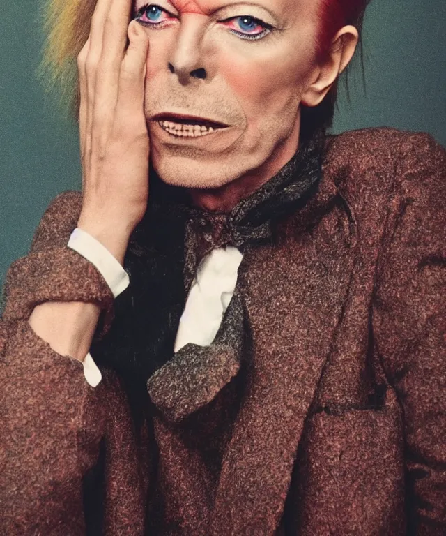 Image similar to a color photograph of david bowie, by carrie mae weems, intense, bold, exaggerated, overblown, hyperrealistic, ultra sharp, extra details, ultra high quality, trending on pinteresst