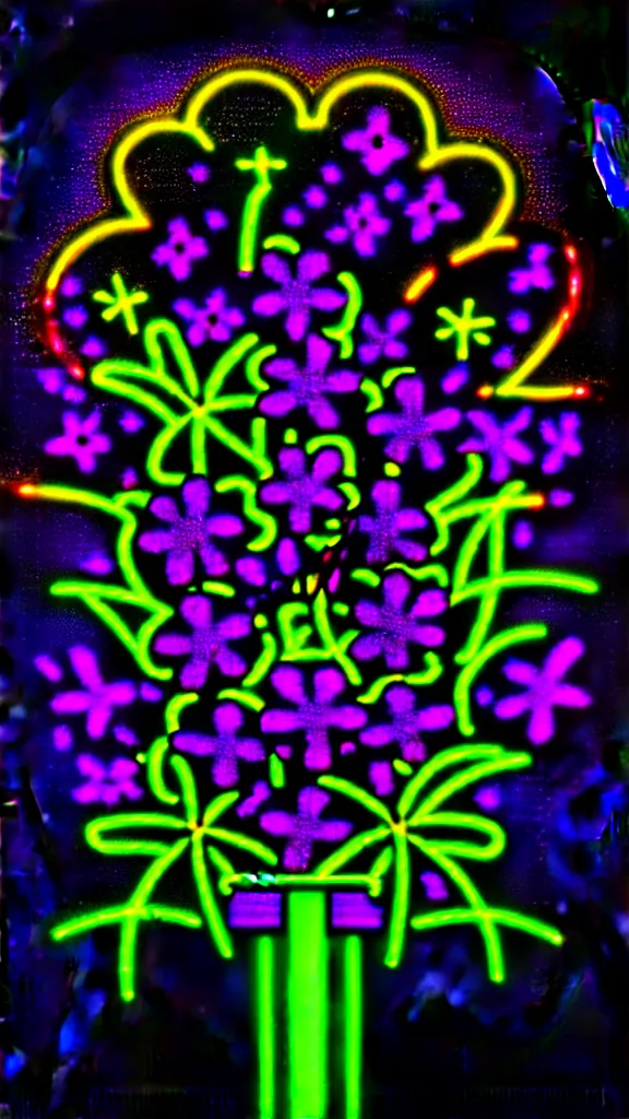 Image similar to chrome and neon y2k cybergothic hologram of a bouquet of flowers sharpened intricate centered subject on black background