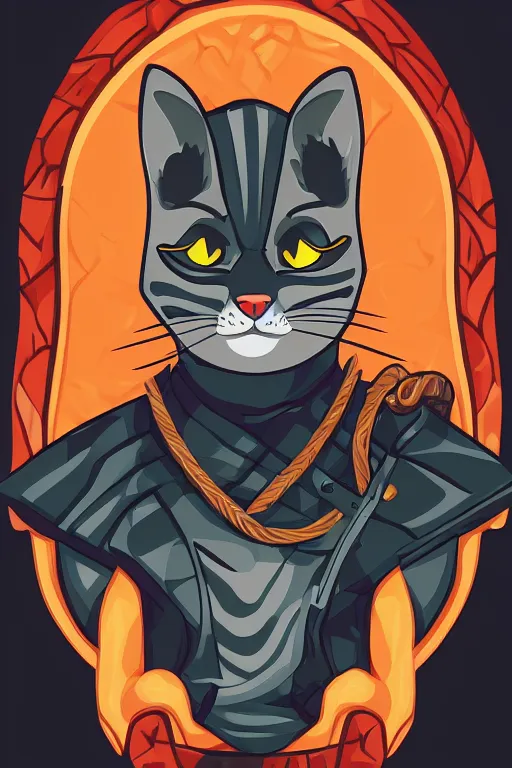 Image similar to A portrait of a kitten as evil warlord general, sticker, Anthropomorphized, portrait, highly detailed, colorful, illustration, smooth and clean vector curves, no jagged lines, vector art, smooth