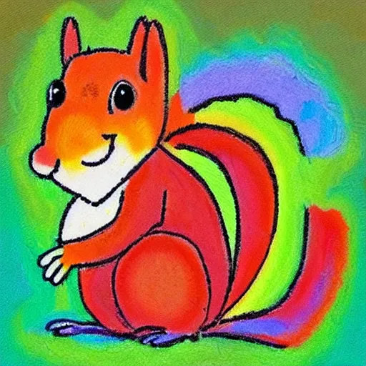 Image similar to a happy squirrel in childish crayon art style