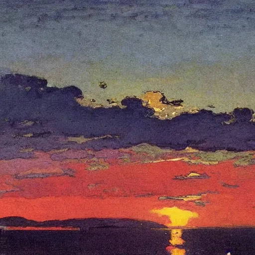 Image similar to a beautiful sunet over the san francisco bay area, by winslow homer