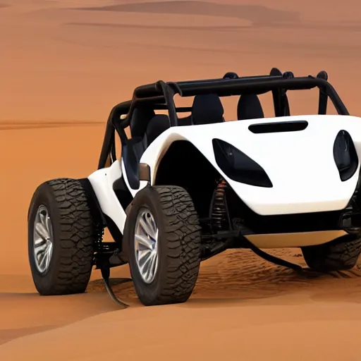 Image similar to tesla dune buggy, all terrain tires, plain interior detailing