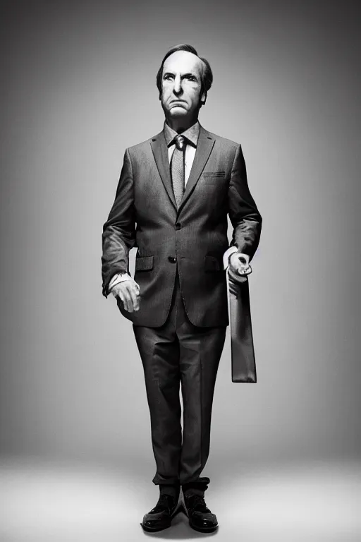 Prompt: Saul Goodman portrait photo by Mark Mann and Lorenzo Agius , award winning, atmosphere, lighting, 1x