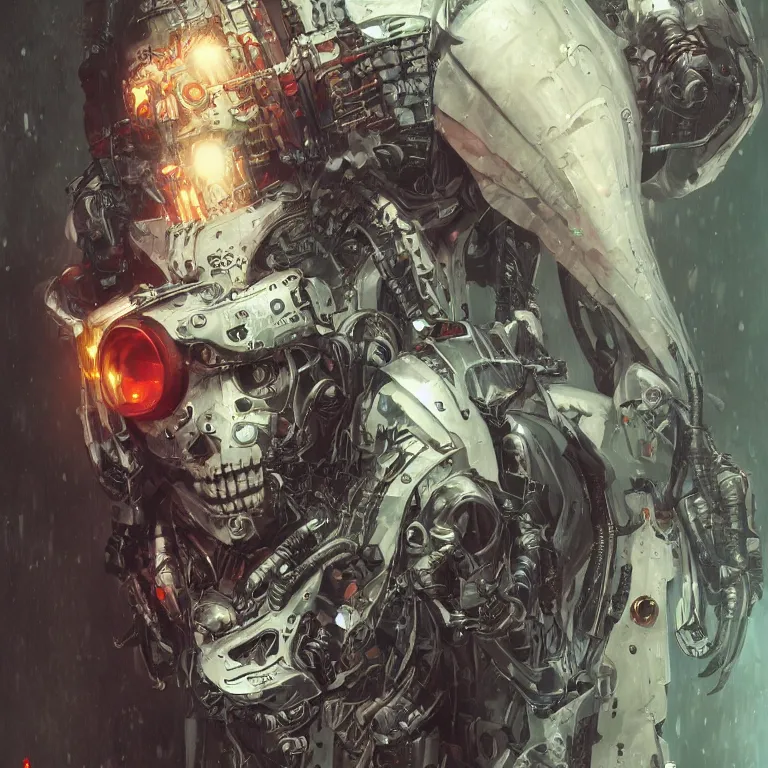 Image similar to portrait of a scary cyborg goblin, cyberpunk, Warhammer, highly detailed, artstation, illustration, art by Gustav Klimt and Range Murata and Ilya Kuvshinov and Sakimichan