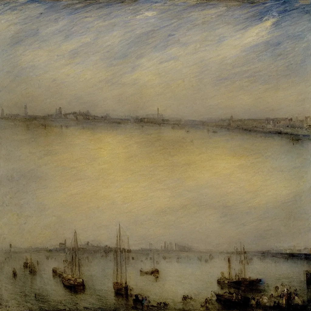 Prompt: Newhaven Harbour evening in Sussex by Turner