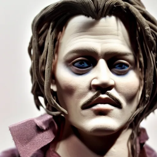 Prompt: johnny depp made of clay