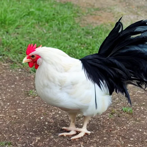 Image similar to a newly discovered breed of chicken with black feathers that is spotted with small white hearts