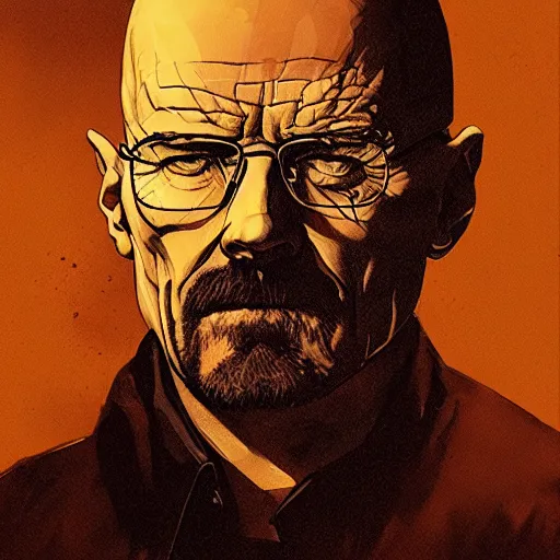 Image similar to portrait of walter white, dramatic lighting, illustration by Greg rutkowski, yoji shinkawa, 4k, digital art, concept art, trending on artstation