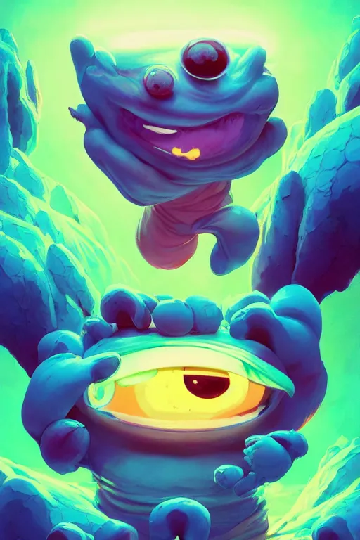 Image similar to smurf ghost creature animal sushi cristal very big eye roots cactus elemental flush of force nature micro world fluo fishscale, behance hd by jesper ejsing, by rhads, makoto shinkai and lois van baarle, ilya kuvshinov, rossdraws radiating a glowing aura global illumination ray tracing hdr