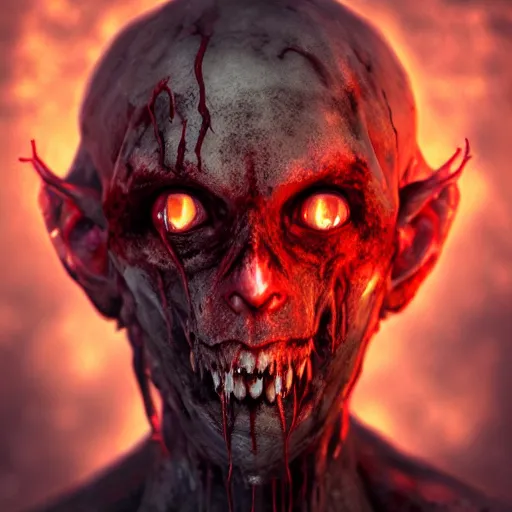 Image similar to decomposing human face with red bleeding eyes and possed by satan and maggots in mouth, lovecratian horror, hp lovecraft, eldricht abominations, demonic, hell, burning, suffering, depressing image, unreal engine, artstation hd
