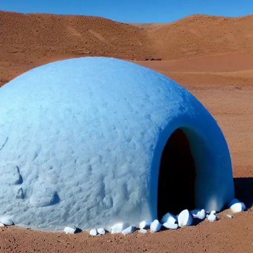 Prompt: igloo on a desert