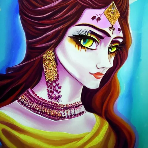 Image similar to side_profile_centered_painted_portrait_Maya_Ali_as_a_storm_sorcerer_colourful_pretty_face_intricate_eyes_beautiful_elegant_Animeby - H704 - C14.0