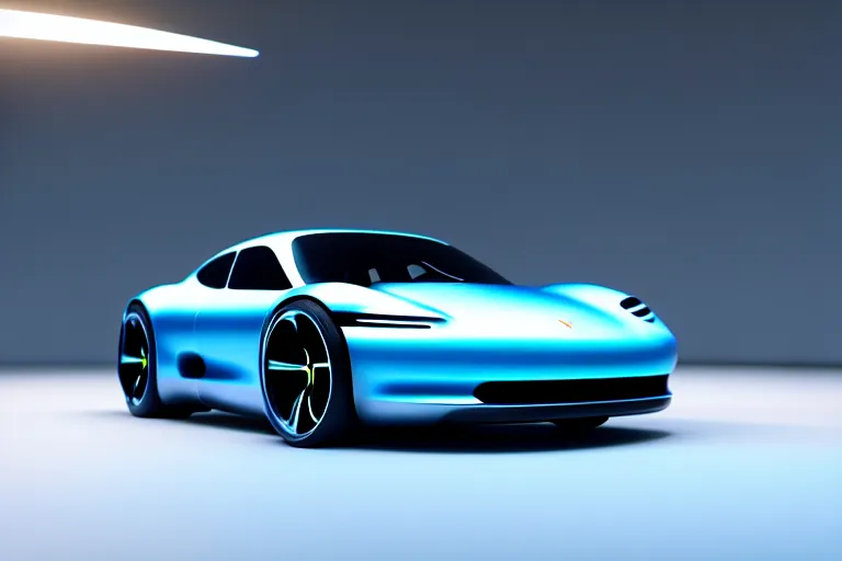 Image similar to futuristic ( porsche designed by apple ) on a track, natural light, detailed, canon eos c 3 0 0, ƒ 1. 8, octane render, 3 5 mm, 8 k, medium - format print, blue light accents