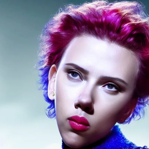 Image similar to scarlett johansson as blueberried violet beauregarde