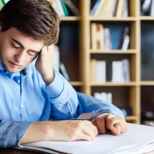 Prompt: a stressed out cat studying for an exam he is unprepared for