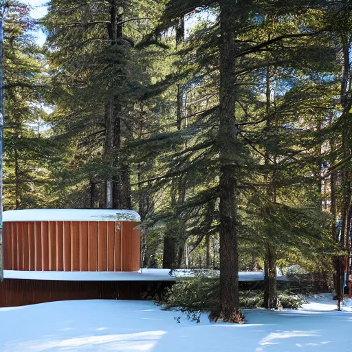 Image similar to observatory by Alvar Aalto on mountainous island