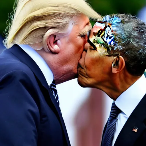 Prompt: donald trump and barrack obama kissing, 4k realistic photo