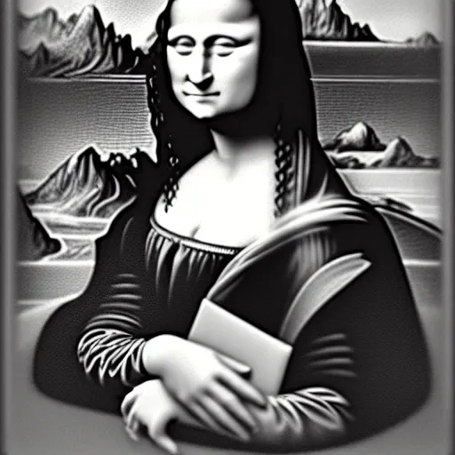 Prompt: Mona Lisa with computer cables, shinya Tsukamoto cyberpunk, monochrome film grain