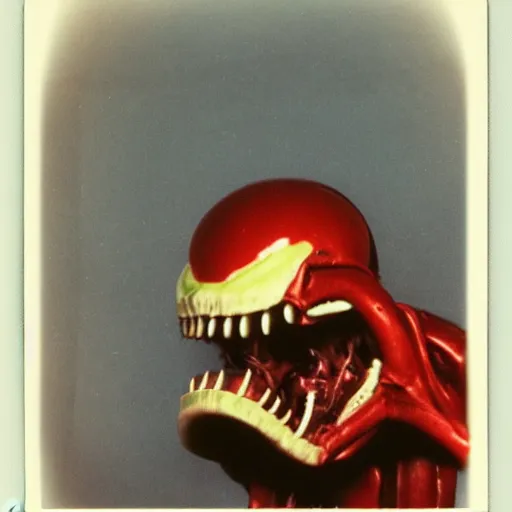 Image similar to polaroid image of xenomorph in a presidential debate against a giant banana