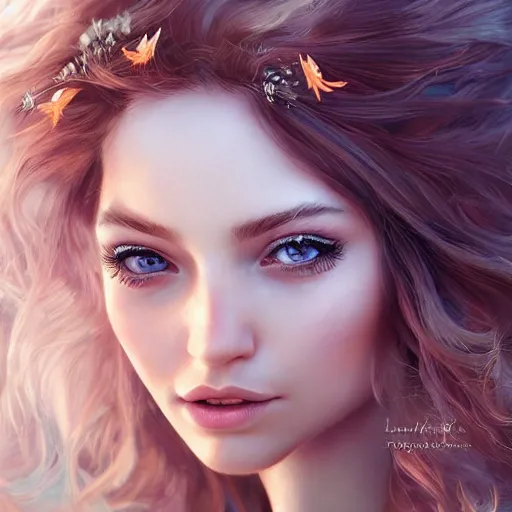 Image similar to most beautiful woman fairy wings on earth, intricate, highly detailed, digital painting, hyperrealistic, hyperdetailed, windy hair, artstation, concept art, smooth, sharp focus, illustration, unreal engine 5, 8 k, art by laura sava - h 7 0 0