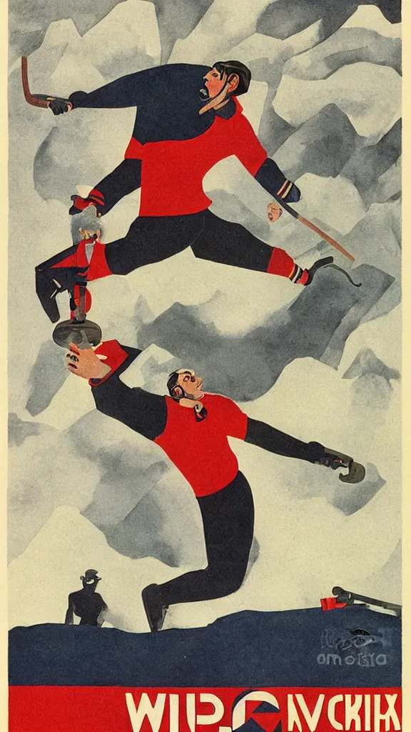 Image similar to pro - russian war propaganda poster of alex ovechkin by miguel covarrubias