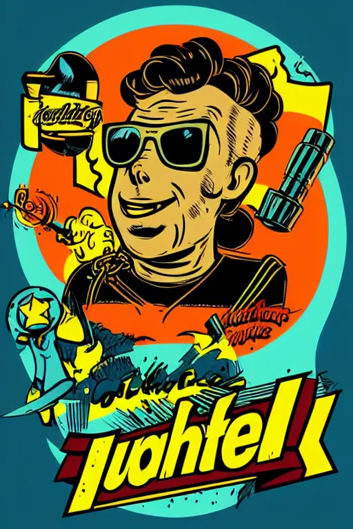 Image similar to fallout 7 6 retro futurist illustration art by butcher billy, sticker, colorful, illustration, highly detailed, simple, smooth and clean vector curves, no jagged lines, vector art, smooth andy warhol style