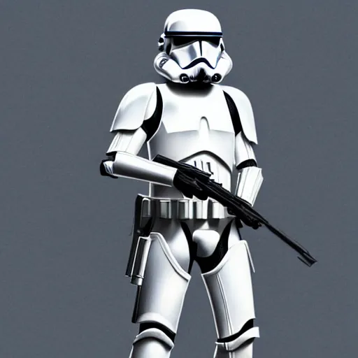 Image similar to full body shot of an imperial stormtrooper in battle position ready to shoot his blaster concept art by Doug Chiang cinematic, realistic painting, high definition, very detailed, extremely high detail, photo realistic, concept art, the Mandalorian concept art style