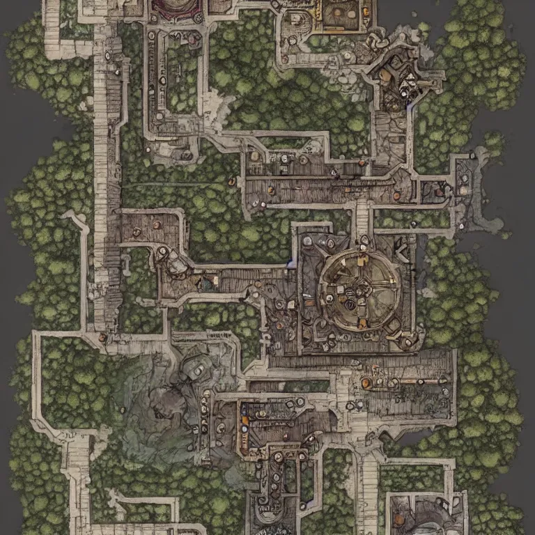Image similar to full - color fantasy floor plan map of a dungeon, d & d, pathfinder, by greg rutkowski, trending on artstation, pinterest