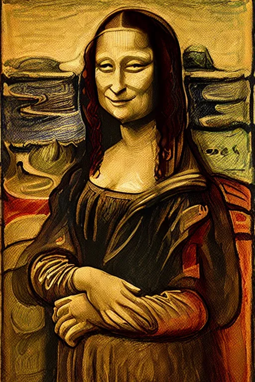 Prompt: “Mona Lisa in the style of Edvard Munch The scream”