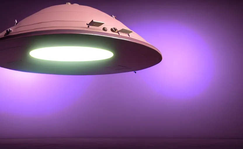 Prompt: a pastel color secret ufo hangar s - 4 bob lazar flying saucer, extremely intricate and detailed 8 k cinematic lighting, hyper realism