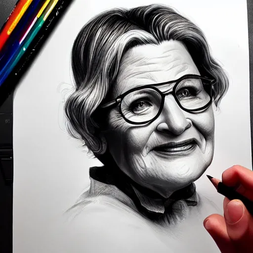Prompt: amazing lifelike pencil illustration of mrs doubtfire trending on art station artgerm Greg rutkowski cinematic