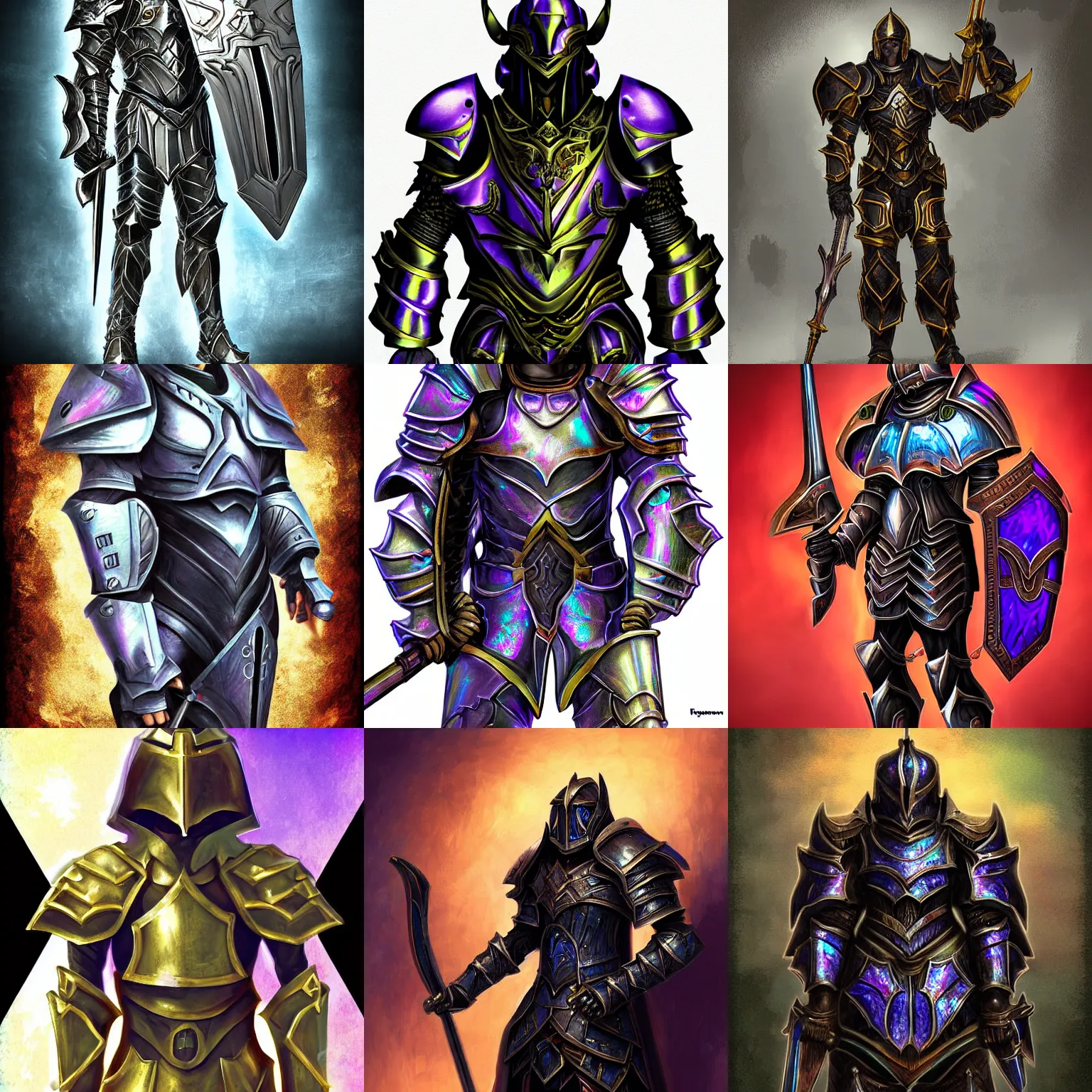Prompt: A paladin in iridescent heavy armor, dark fantasy, digital art.