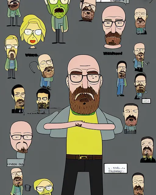 Prompt: portrait of walter white in the style of justin roiland. heisenberg. breaking bad. cinematic lighting. style of rick & morty. photographic, photography. by justin roiland
