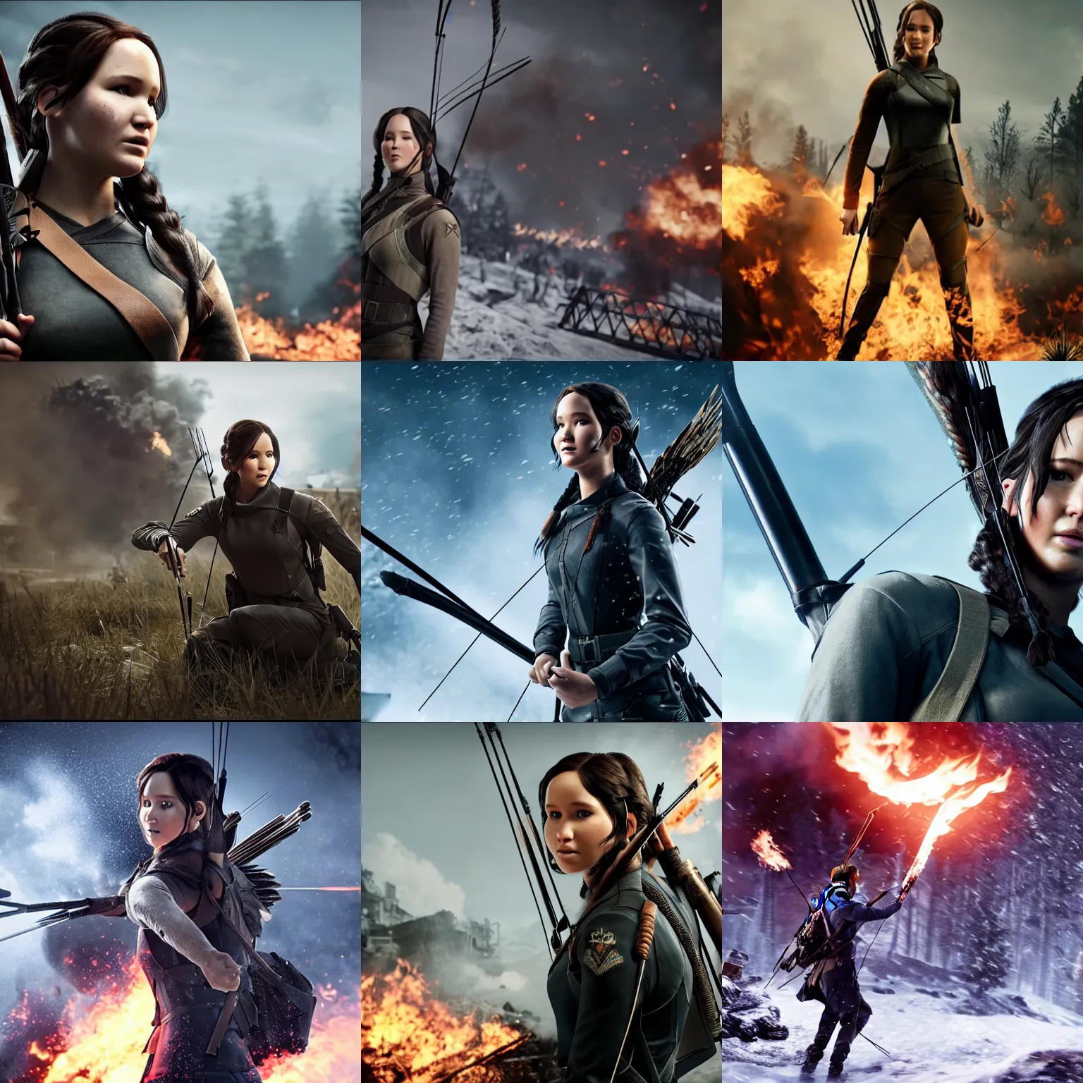 Prompt: katniss everdeen, screenshot from the game'battlefield v ', promo, press