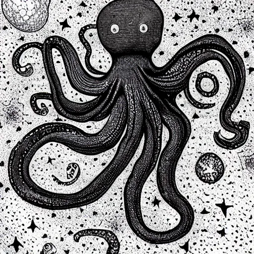 Image similar to a giant octopus god covered in stars in floating among the galaxies of the milky way