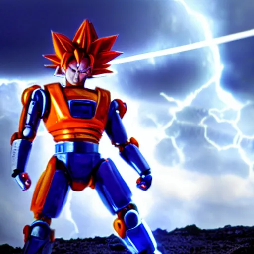 Image similar to movie still of robot goku, cinematic composition, cinematic light, criterion collection, by alejandro jodorosky