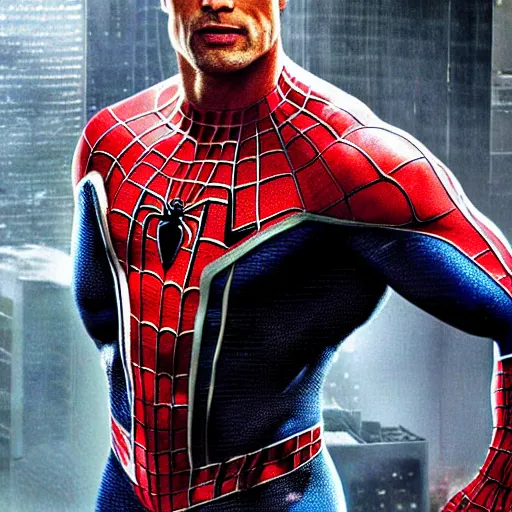 Image similar to dwayne johnson as spiderman