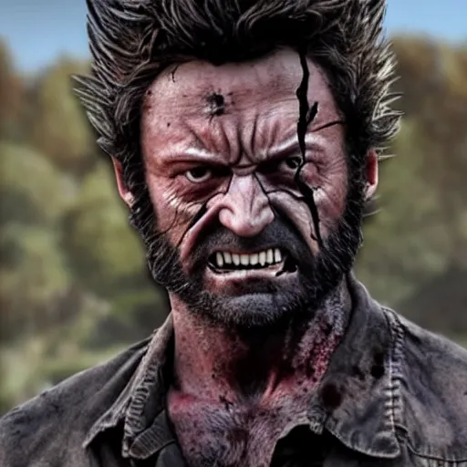 Image similar to wolverine in the walking dead 4 k detailed super realistic