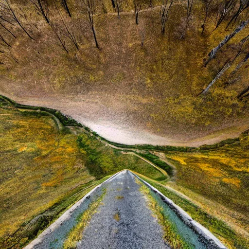 Image similar to topdown fotage of an old abandoned road