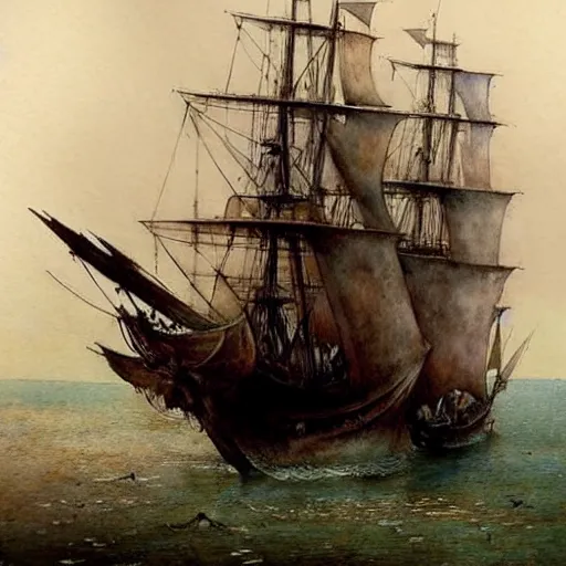 Image similar to (((((17th century pirate ship . muted colors.))))) by Jean-Baptiste Monge !!!!!!!!!!!!!!!!!!!!!!!!!!!