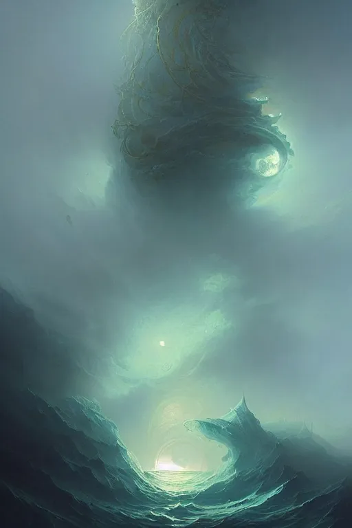 Image similar to A stunning detailed Shoggoth by Ivan Aivazovsky, Peter Mohrbacher , Greg Rutkowski, stormy ocean, beautiful lighting, full moon, detailed swirling water tornado, artstation