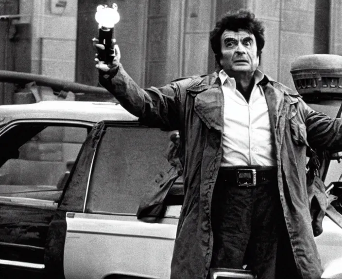 Prompt: Movie still of Columbo in Ghostbusters (1984)