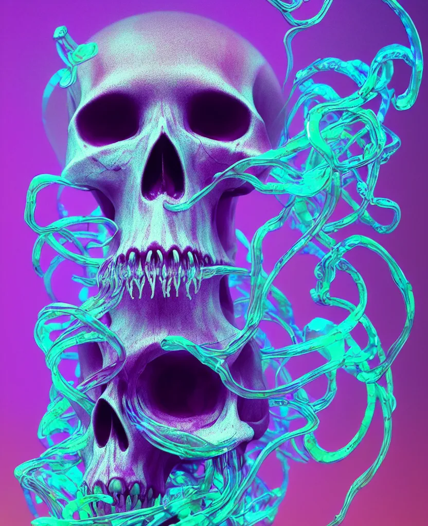 Image similar to close-up portrait of skull dichroic orchid jellyfish skull, betta fish, bioluminiscent creatures, intricate artwork by Tooth Wu and wlop and beeple. octane render, trending on artstation, greg rutkowski very coherent symmetrical artwork. cinematic, hyper realism, high detail, octane render, 8k