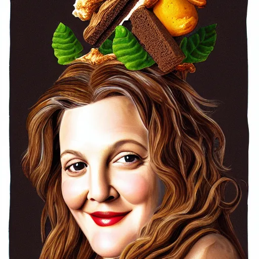 Image similar to drew barrymore on a smore digital painting by arcimboldo