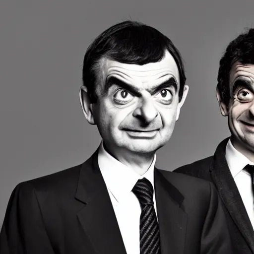 Image similar to A portrait mr bean teams up with a teenage rowan atkinson, perfect faces, 50 mm, award winning photography