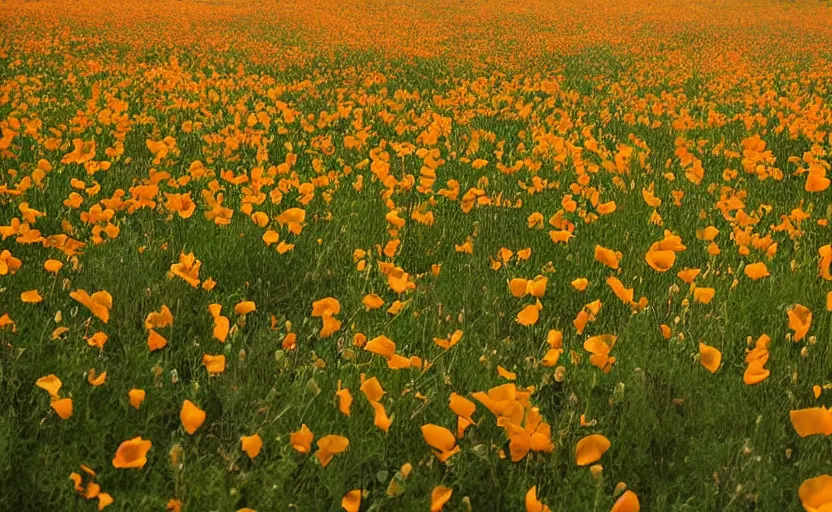 Image similar to a field of golden poppies, photography