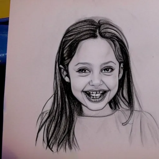 Image similar to child drawing of angelina jolie smiling