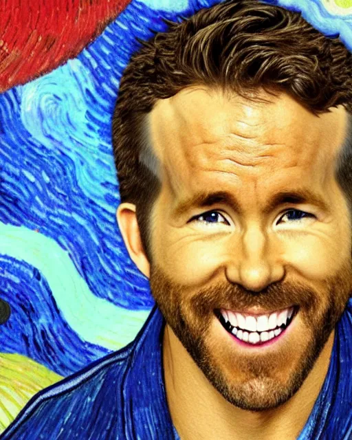 Image similar to ryan reynolds laughing maniacally by vincent van gogh